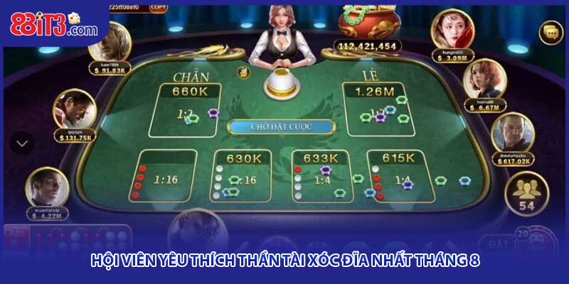 Hội viên yêu thích thần tài xóc đĩa nhất tháng 8